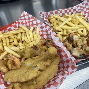 Fish and shrimp basket and grilled shrimp basket