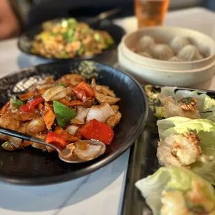 Walnut Shrimp Lettuce Wrap, BlackBean Sauce Sea Bass, Shrimp and Pork Dim Sum, &amp; Chicken Cashew