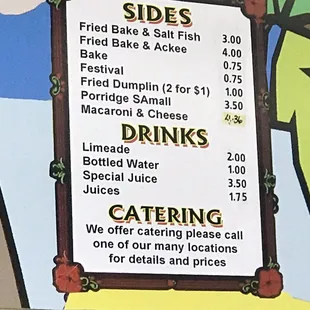 the menu for the restaurant