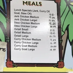 the menu for the restaurant