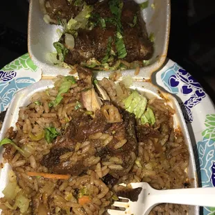 Dry Stew Chicken and chopped lettuce as &quot;salad&quot;