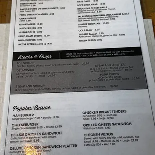 the menu for the restaurant