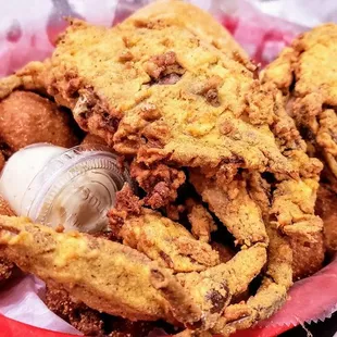 Soft shell crabs and hush puppies.