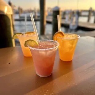 three drinks on a table