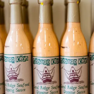 a row of ketchup bottles