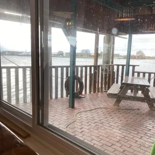 Outdoor dining on the waterfront deck