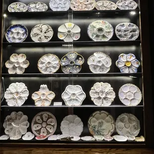 a display of plates and bowls