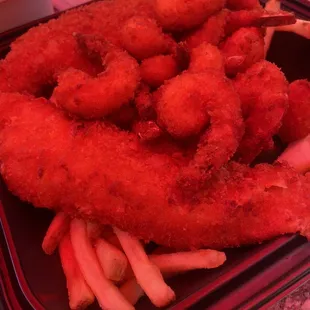 fried shrimp and fries
