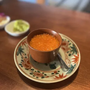 Chawanmushi -- steamed egg with ikura (part of sashimi lunch)