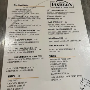 Front of the menu