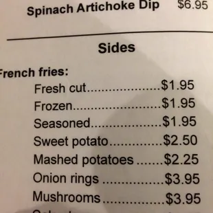 Fresh cut or frozen fries. Same price!! Gotta love it!!!
