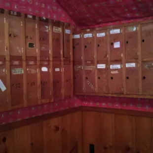 Historic liquor bottle lockers.