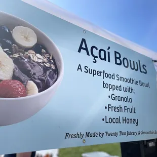 a sign for acai bowls