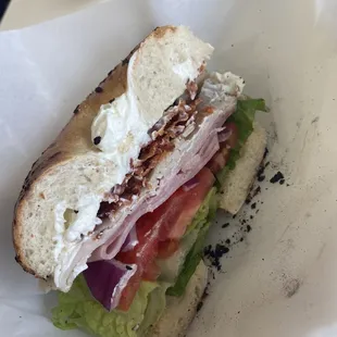 Club on an onion bagel