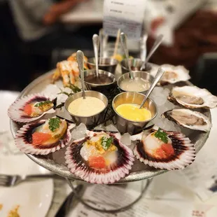 Peruvian scallops and jumbo shrimp cocktail from the raw bar