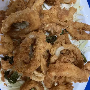 Yummy shrimp cocktail, calamari and fish tacos