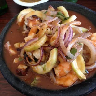 Shrimp and calamari, delicious, it also has a little spice in it!