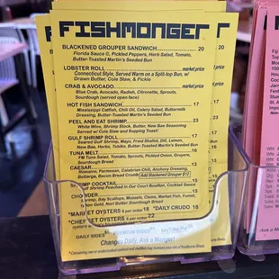 the menu for the restaurant