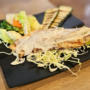 Grilled Barramundi with Steamed Veggies and  Grilled Zucchini