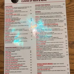 Front of menu