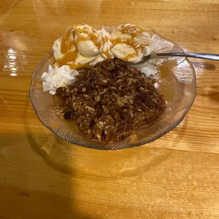 Apple crisp and ice cream
