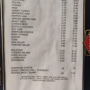 the menu for the fish market