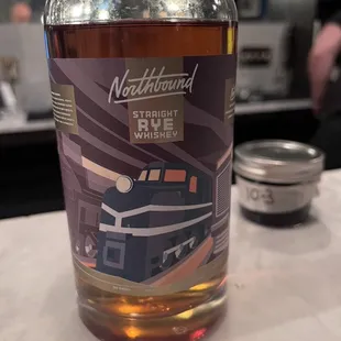 a bottle of fishtown&apos;s finest rye whiskey