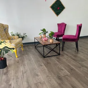 two chairs and a coffee table