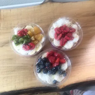 Two pitaya bowls and one acai bowl!