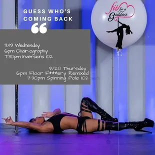Polefessional Suwasit aka The Polefessor is coming back 9/19 Wed for 2 workshops and 9/20 Thurs for 2 workshops!! Go to Fitforagoddess.com