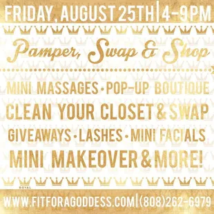 Join us for our 3rd Annual Pamper Swap n Shop 8/25 @ 4-9pm both Current Students and STB students are welcome! Sign up online!