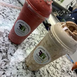 Red velvet protein shake and Churro protein shake