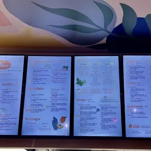 the menus on the wall
