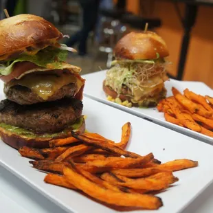 a hamburger and fries
