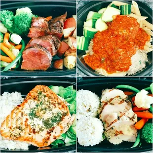 Kona Rub Sirloin, Turkey Meatball Pasta,  Lemon Dill Almond &amp; Garlic Rosemary Chicken