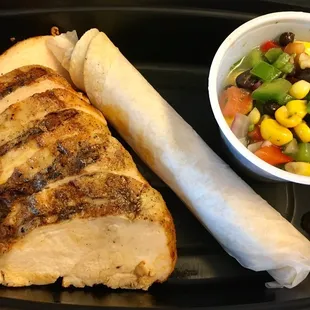 Grilled southwestern chicken w/ black bean &amp; corn salsa, and tortillas