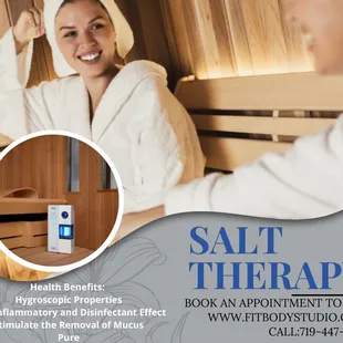 Anti-inflammatory 
Stimulate removal of mucus with Salt Therapy in our infrared sauna