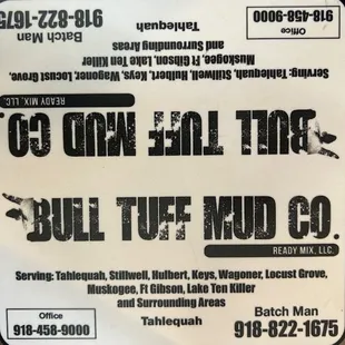 Need Bull Tough Mud now! That's a job for Batch Man! Today's country cafe, table top advertisement winner!