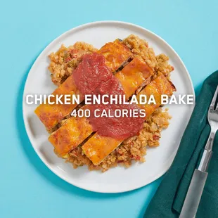 a plate of chicken enchilada bake