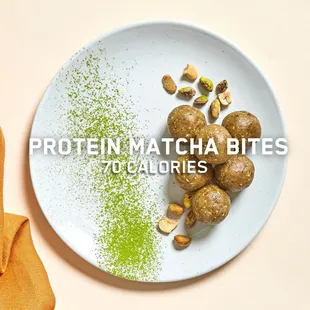 a plate of protein matcha bites