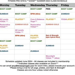 Current class schedule summer 2024