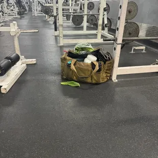 Trainer John&apos;s bag that lives on the gym floor always in the way.