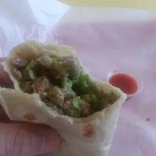 Carne asada burrito with guacamole ands pico de gallo