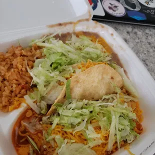 #1 Combo. Cheese enchilada and beef taco with rice and beans