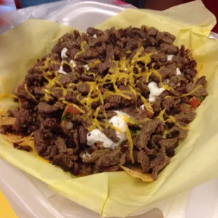 Can't complain about there not being enough meat, but there were no chips!