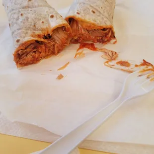 Shredded chicken burrito.