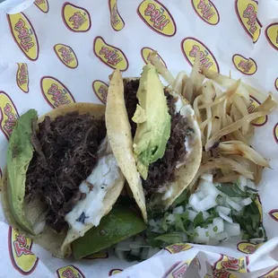 barbacoa beef tacos were good added cheese and avocado