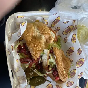 a sandwich in a basket