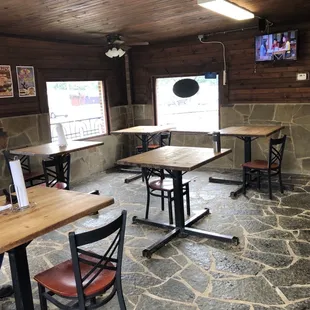 Dining area. TV &amp; high chairs.