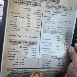 Lunch and dinner menu